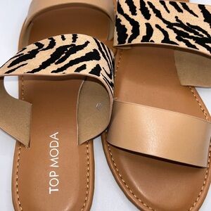Top Moda Tan and Black Women's Sandals